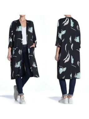 NWT 1.STATE Twilight Satin Leaf Duster Kimono L